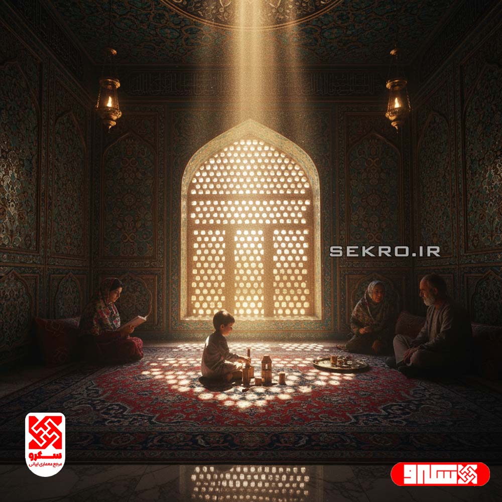 تضاد شدید نور و سایه در پنجره مشبک آجری (فخر و مدین)