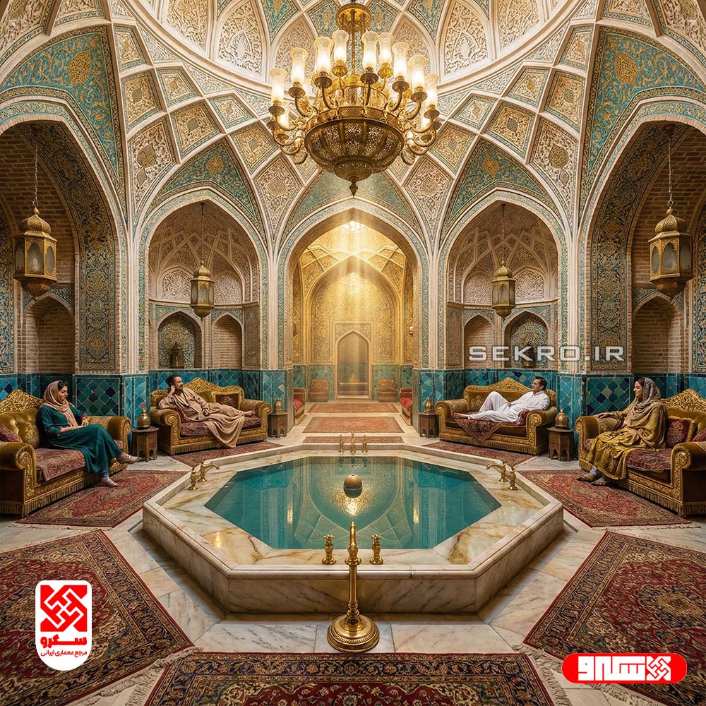 برخورد جریان هوا از کانال بادگیر به سطح آب حوض در زیرزمین