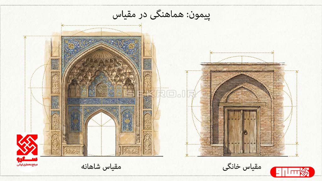 انعطافپذیری سیستم پیمون در تغییر مقیاس از کاخ تا خانه مسکونی