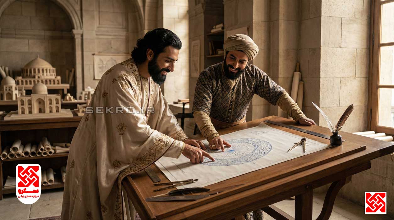 همکاری نمادین معماران ایران باستان و دوران اسلامی، نشان‌دهنده پیوستگی دانش معماری.