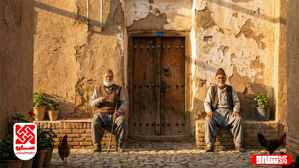سکوهای پیرنشین در ورودی خانه سنتی ایرانی و تعامل همسایه‌ها