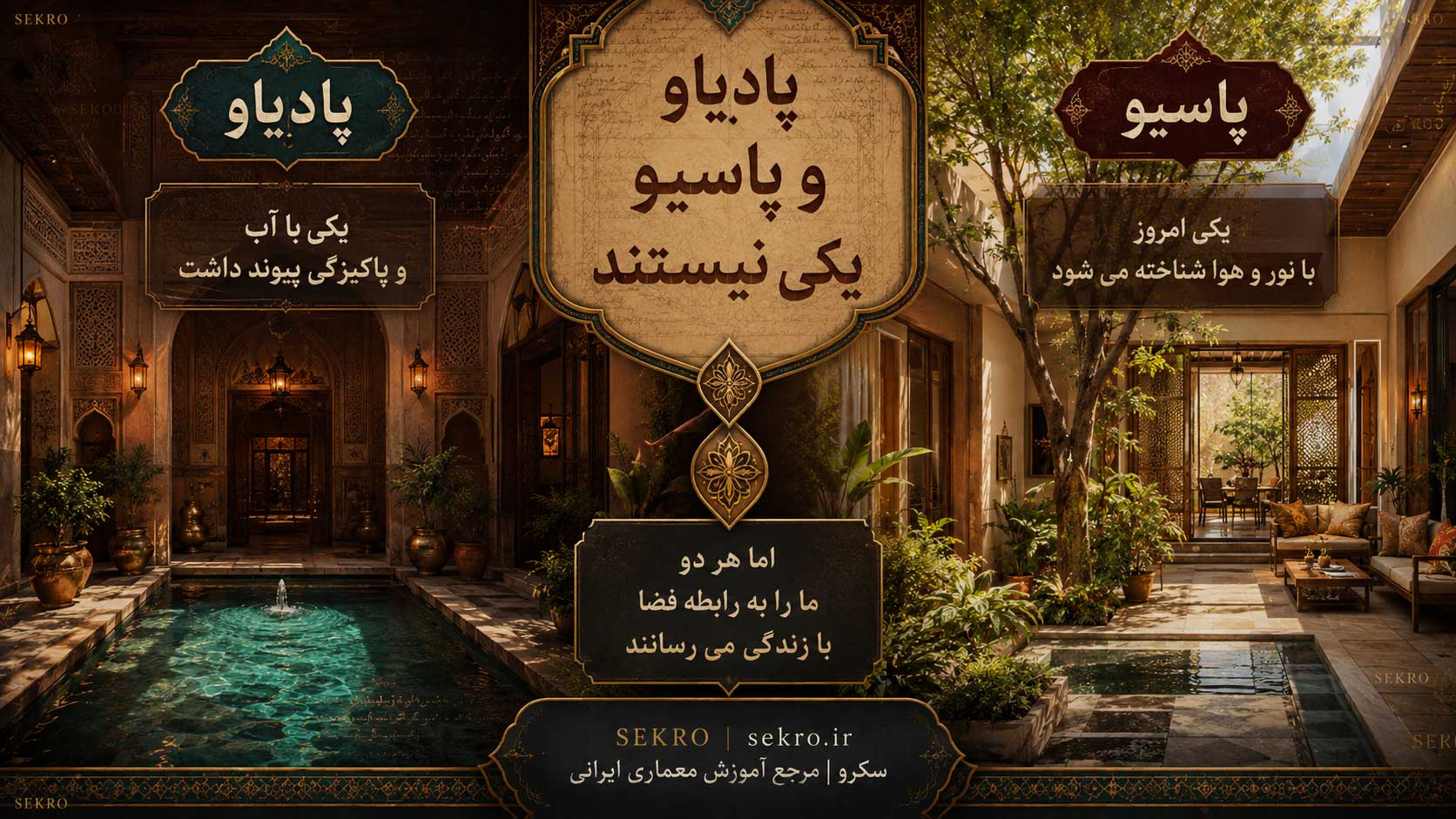 تفاوت پادیاو و پاسیو در معماری؛ پادیاو وابسته به آب و پاسیو وابسته به نور و هوا